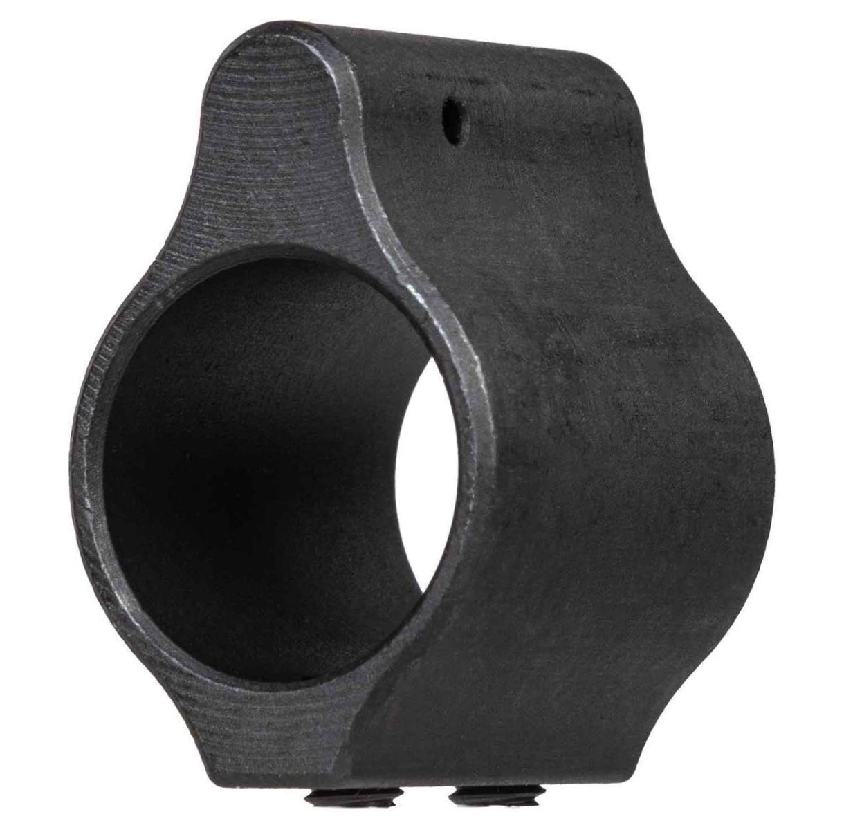Black metal clamp with circular opening