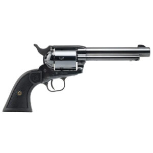 Black and silver revolver on white background