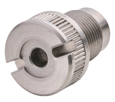 Metal threaded shaft with knurled grip and slot