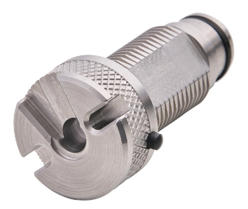 Machined metal cylindrical component with grooves and slots