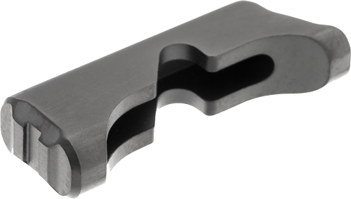 Gray machined metal component with curved cutout