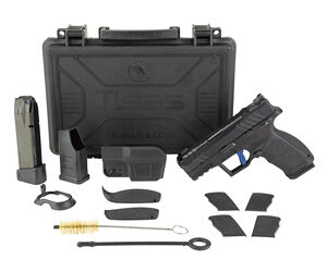 Handgun with magazines, case, and cleaning kit