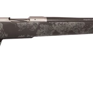 Bolt-action rifle with camo stock and long barrel