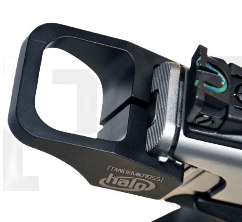 Close-up of Halo firearm rear sight attachment