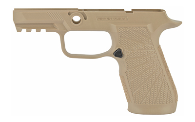 Tan polymer pistol frame without slide attached