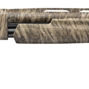 Camouflage pump-action shotgun isolated on white background