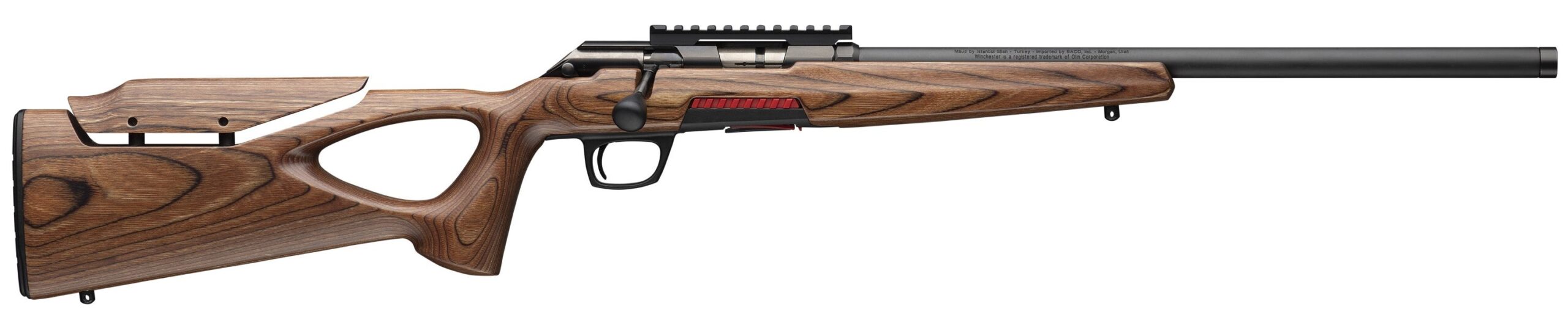 Bolt-action rifle with wooden thumbhole stock