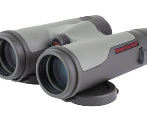 Gray binoculars on white background