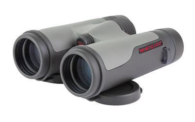 Gray binoculars on white background