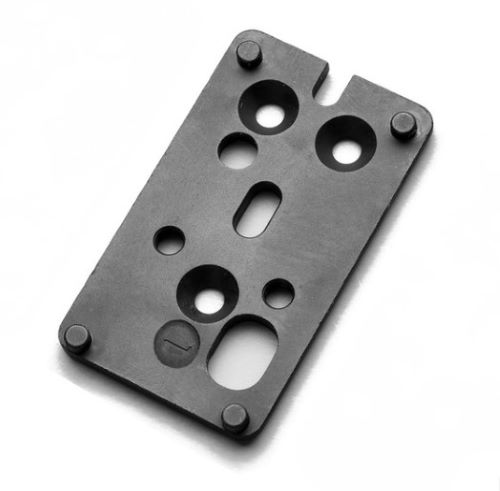 Black metal mounting plate with multiple holes