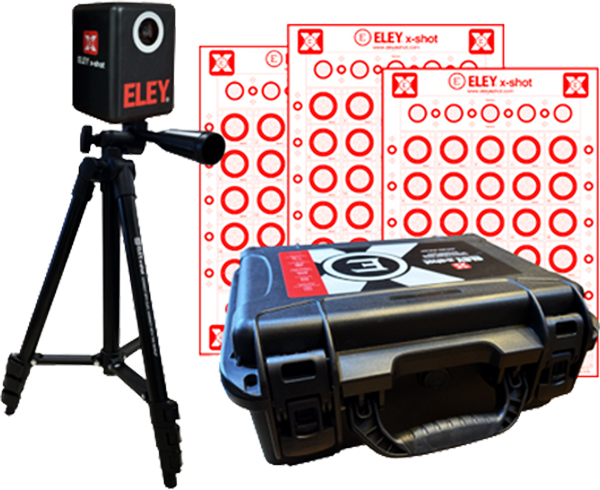 ELEY X-Shot device, tripod, targets, and carrying case