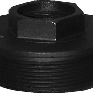 Black threaded metal pipe fitting with hex head