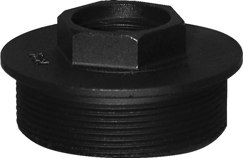 Black threaded metal pipe fitting with hex head