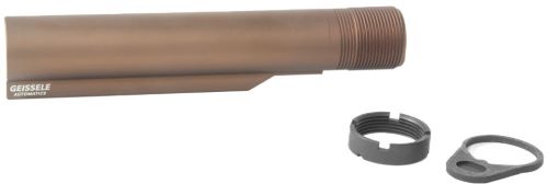Brown rifle buffer tube with nut and plate