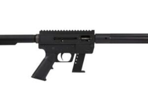 Black semi-automatic rifle on white background