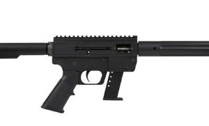 Black tactical rifle with suppressor and adjustable stock