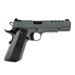 Two-tone 1911-style pistol on white background