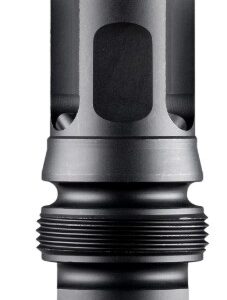 Black metal muzzle brake with threaded base