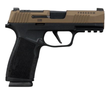 Two-tone semi-automatic handgun on white background