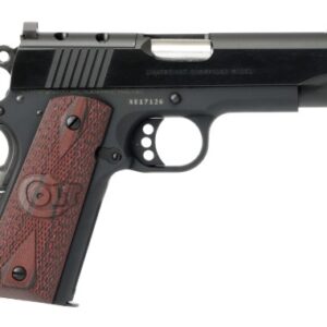 Black semi-automatic pistol with wooden grip