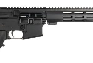 Black modern semi-automatic rifle on white background