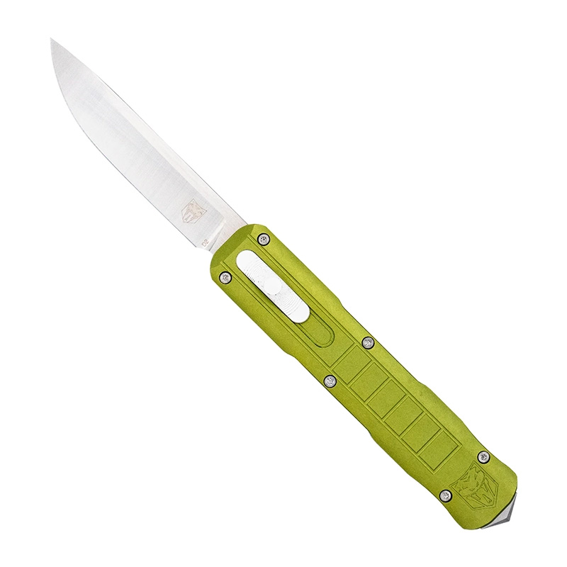 Green-handled folding pocket knife with silver blade