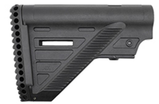 Black adjustable rifle stock side view