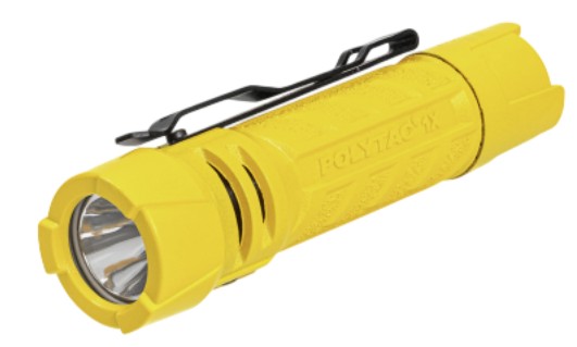 Yellow waterproof handheld flashlight with pocket clip