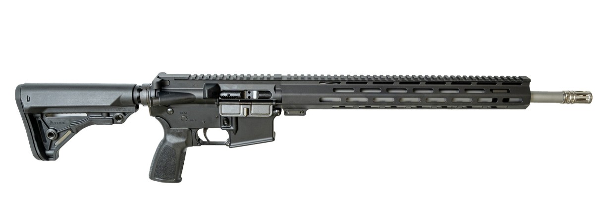 Black AR-15 style semi-automatic rifle