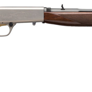 Wooden-stock shotgun with long metal barrel