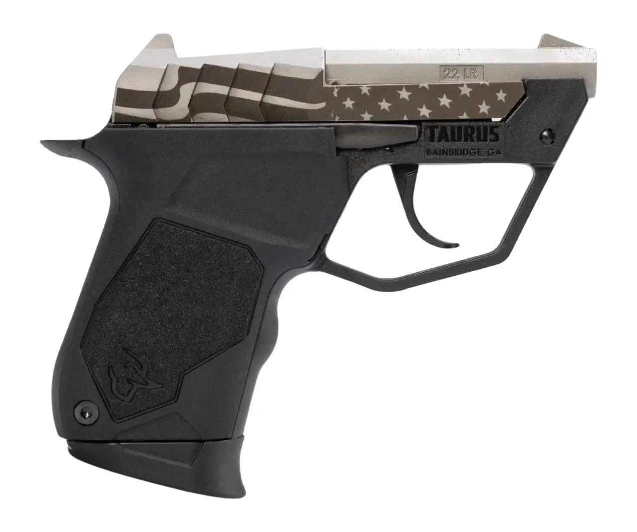 Compact Taurus .22 LR pistol with American flag slide