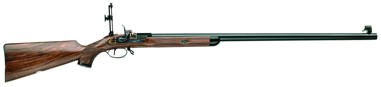 Antique flintlock long rifle on white background