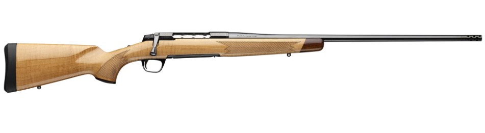 Bolt-action rifle with wooden stock on white background