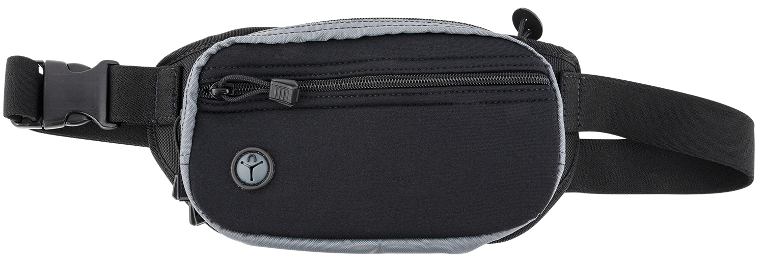 Black waist bag with adjustable strap and zipper