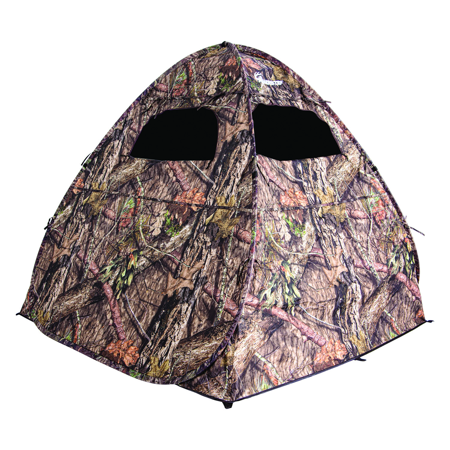 Camouflage hunting blind tent with two windows
