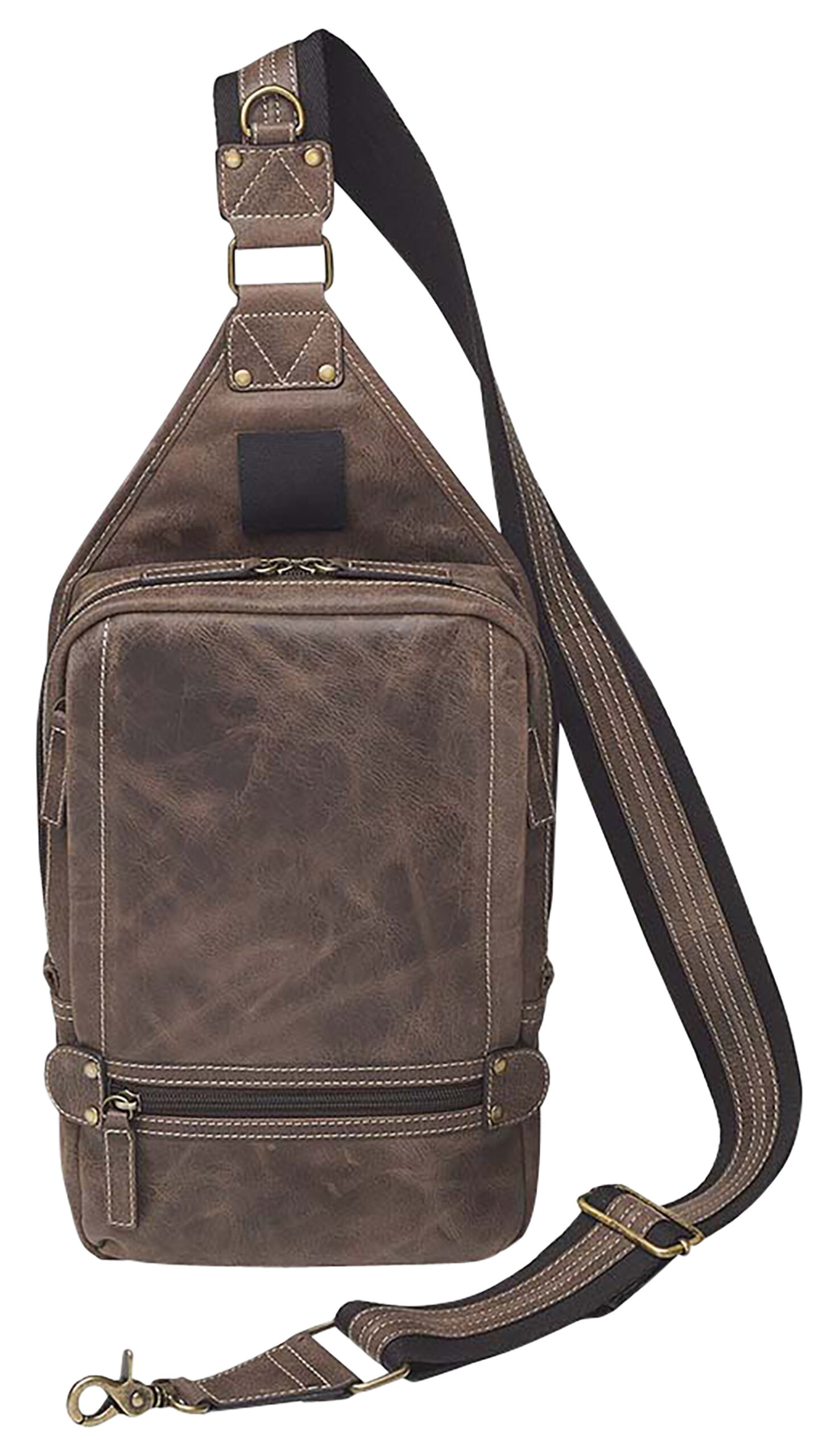 Brown leather sling bag with adjustable strap