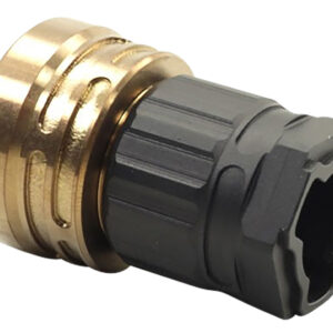 Brass and black plastic plumbing connector fitting