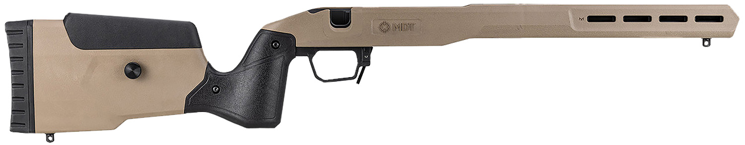 Tan and black rifle chassis stock
