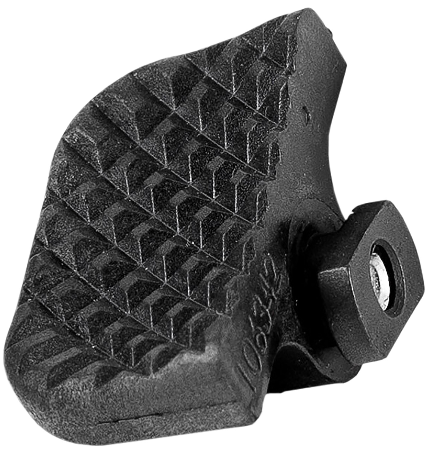 Black textured metal motorcycle foot peg close-up