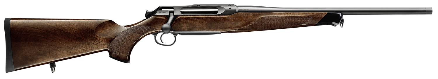 Bolt-action hunting rifle with wooden stock