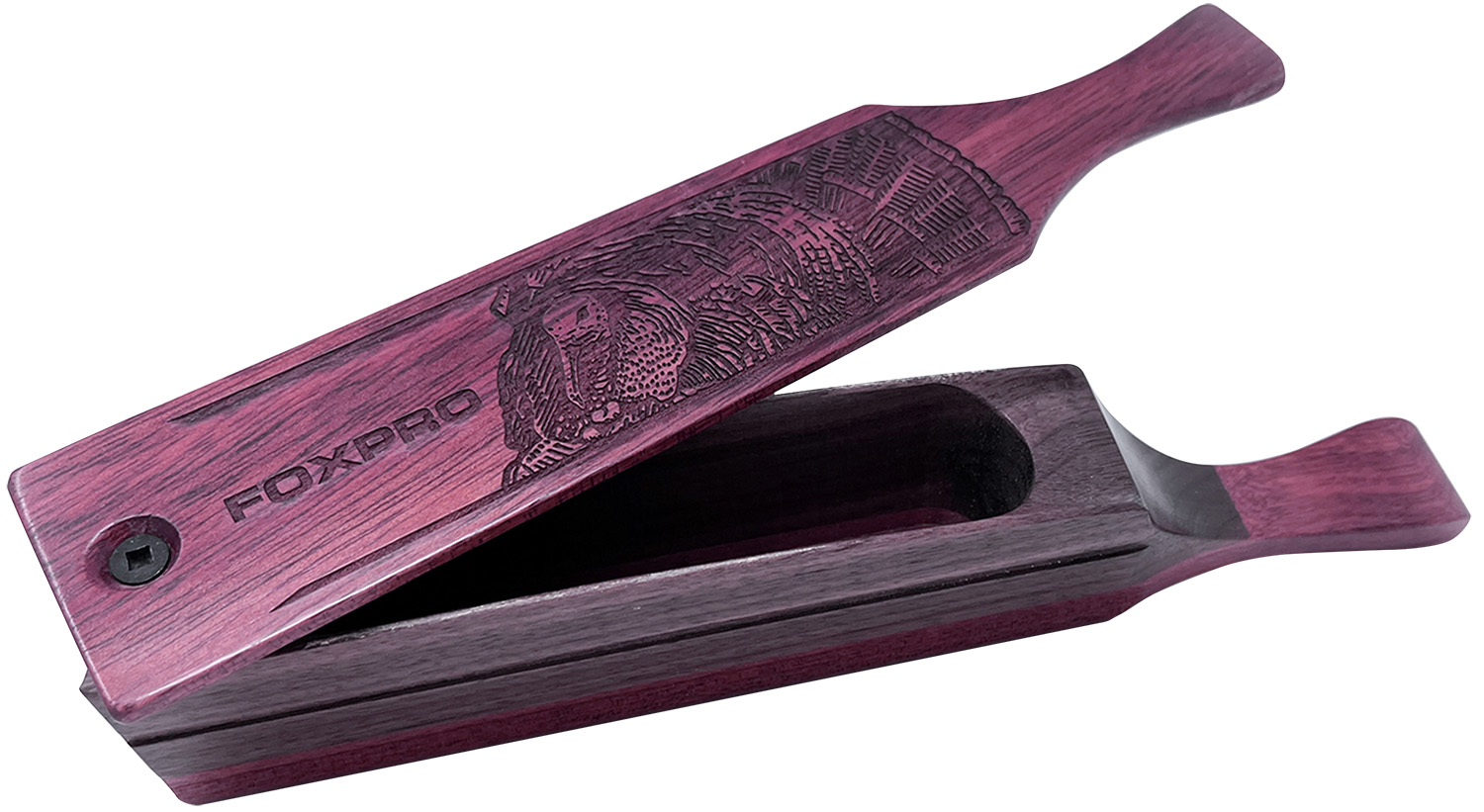 Purple wooden turkey box call with carving
