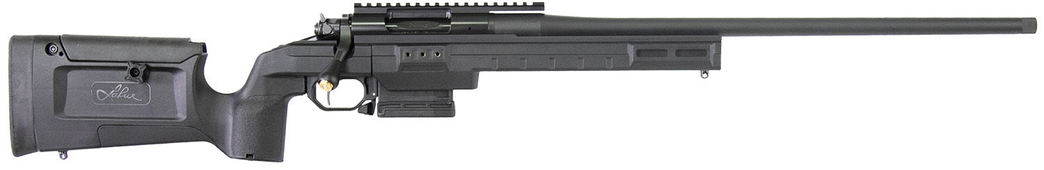 Black bolt-action rifle on white background