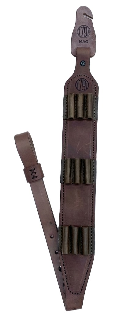 Brown leather shotgun shell holder with strap