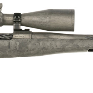 Bolt-action rifle with scope on white background