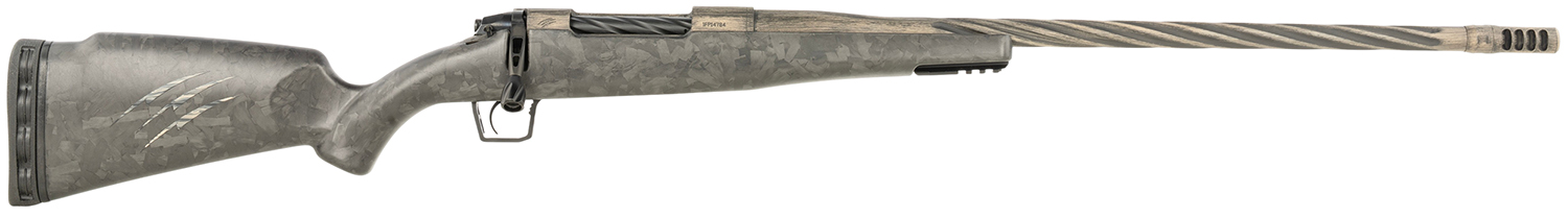 Camouflage bolt-action rifle with fluted barrel