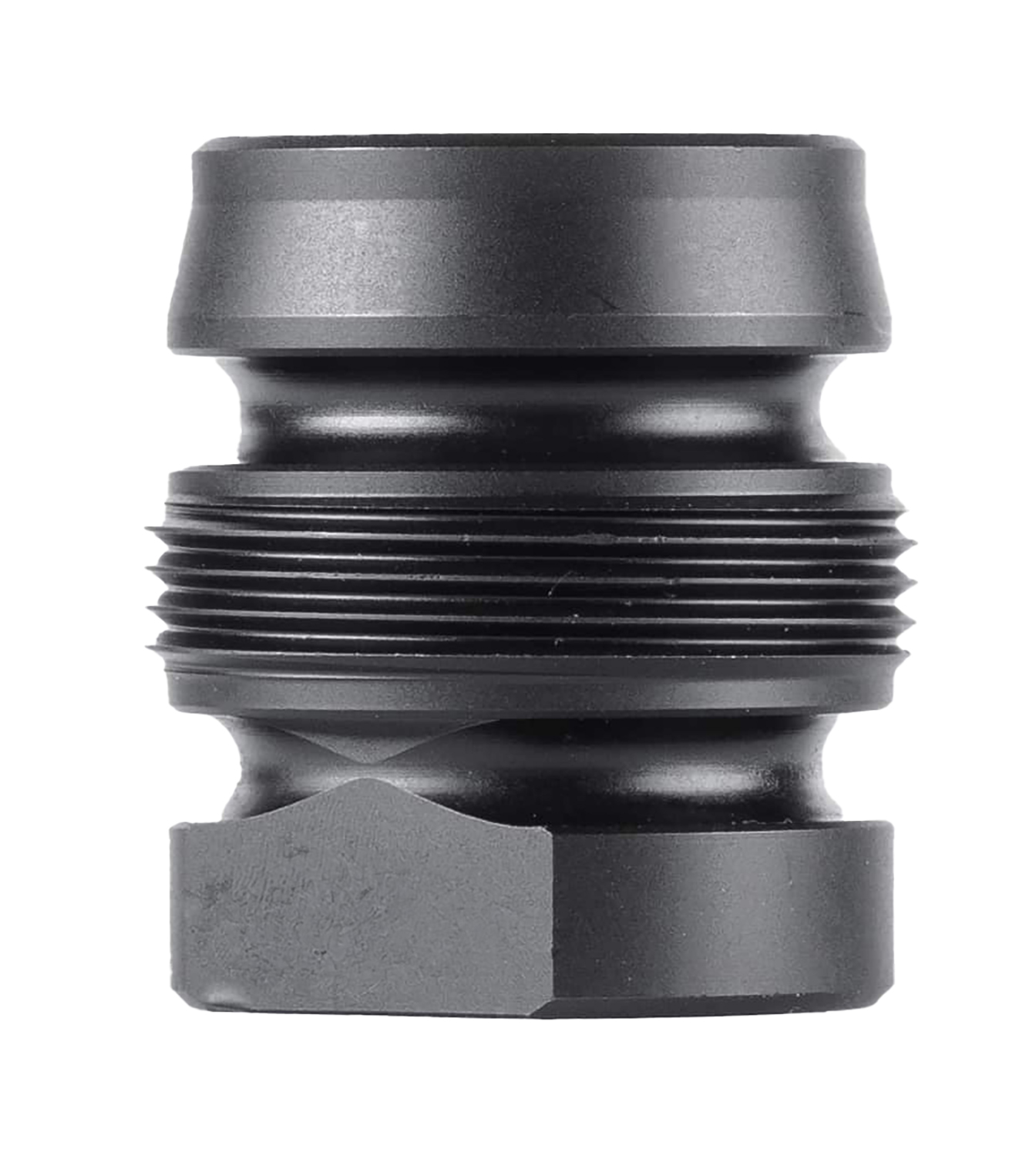 Black metal threaded pipe fitting adapter