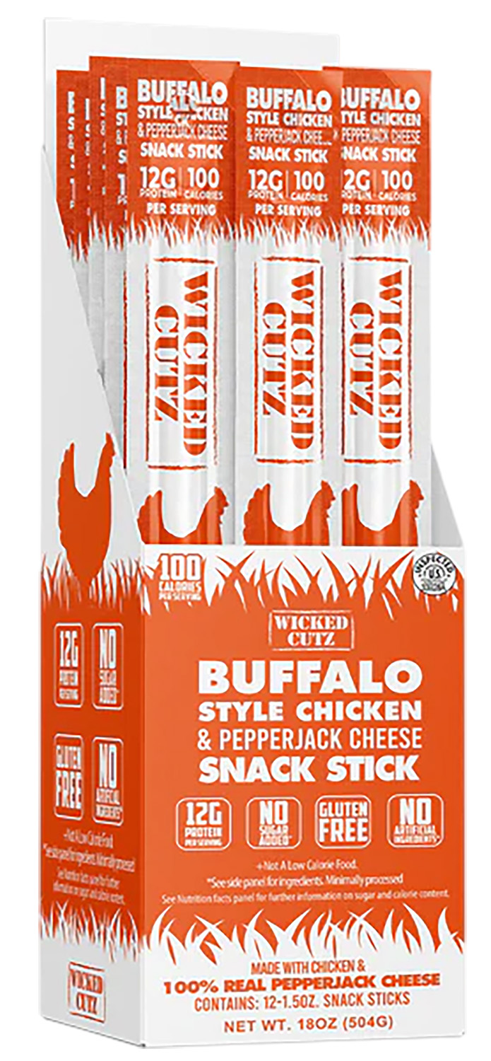Buffalo chicken and pepperjack cheese snack sticks display box