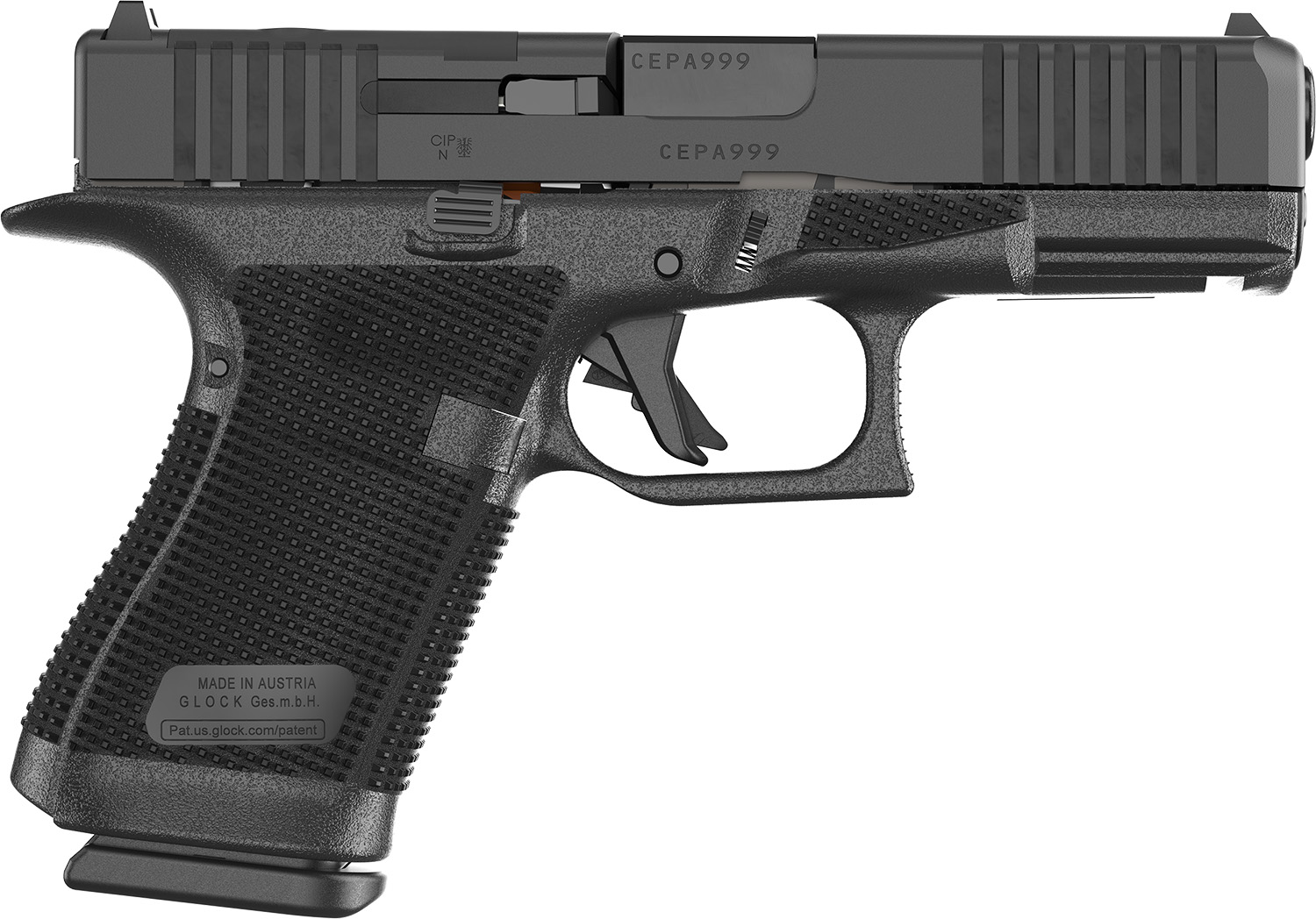 Black Glock semi-automatic handgun side view