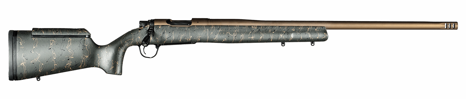 Bolt-action hunting rifle on white background