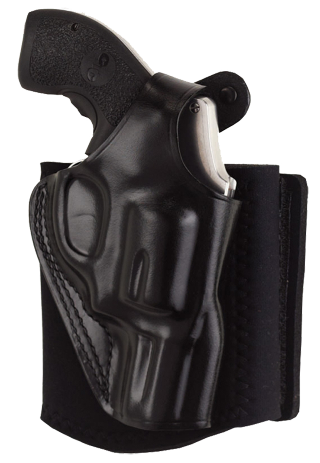 Revolver in black leather holster